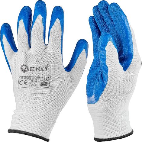 Polyester-Schutzhandschuhe Größe 10 /Latex weiß und blau/ (12/240) (1/4)
