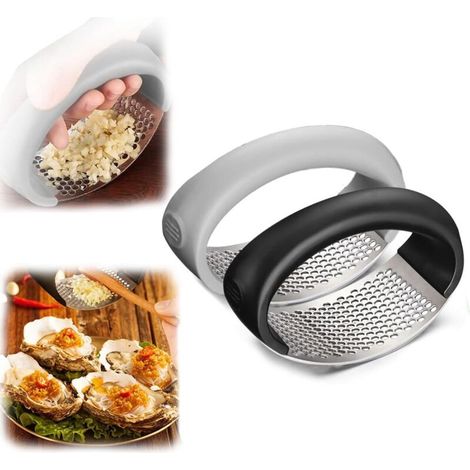 Presse-ail à bascule en acier inoxydable - Appareil de cuisson - Noir et gris 2PC (1/5)