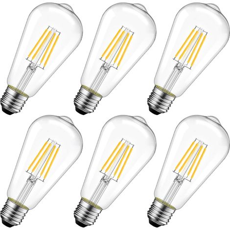 LVWIT 4W E27 ST64 LED-Filamentlampe, entspricht einer 35W Glühbirne, Retro-Glühbirne im Edison-Stil mit braunem Glas, warmweißes Licht (2700K), nicht dimmbar, 6er-Packung