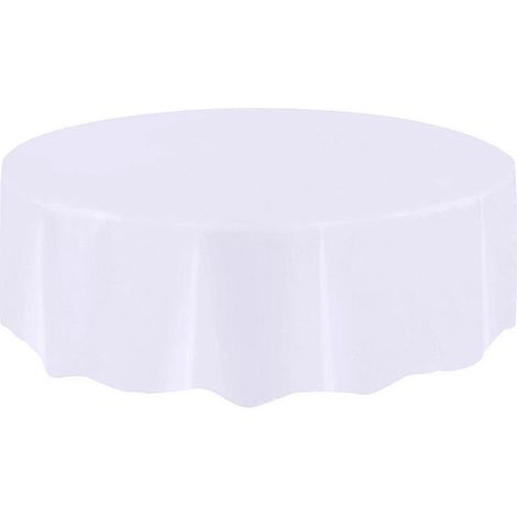 Nappe ronde jetable imperméable en plastique pour grande table de mariage ou fête. (1/5)