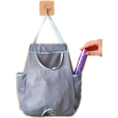 Distributeur de sacs poubelle à grille mural - Support pour sacs en plastique lavable et organisateur de rangement de cuisine - Organisateur de sacs de courses extractible, gris (1/5)