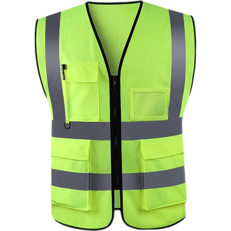 Gilet de sécurité réfléchissant haute visibilité, couleur néon vive haute visibilité avec 4 bandes réfléchissantes et poches (1/5)