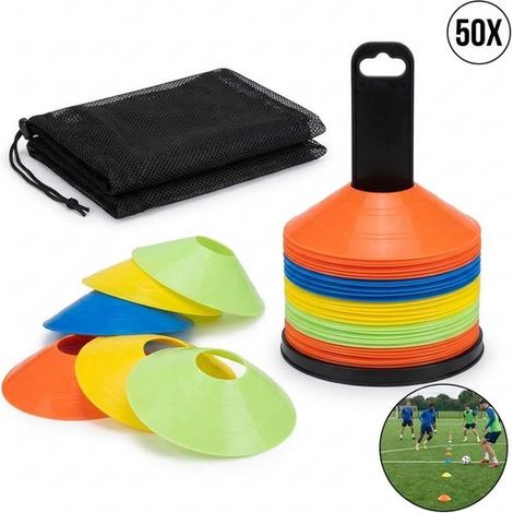 Set de 50 cônes d’entraînement – Marquage – Football – Avec support et filet de rangement – Sport (1/5)