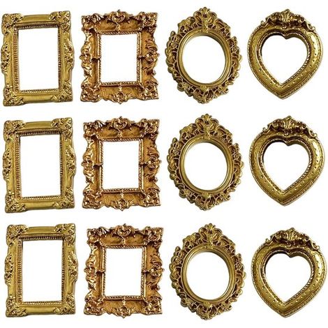 Ensemble de 12 cadres photo - 6,9 x 5,2 cm - Petits cadres dorés - Cadres en résine style vintage - Cadres photo européens en relief - Style baroque (1/5)