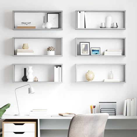 vidaXL Estante cubo pared 6 uds contrachapado gris hormigón 60x15x23cm (1/5)