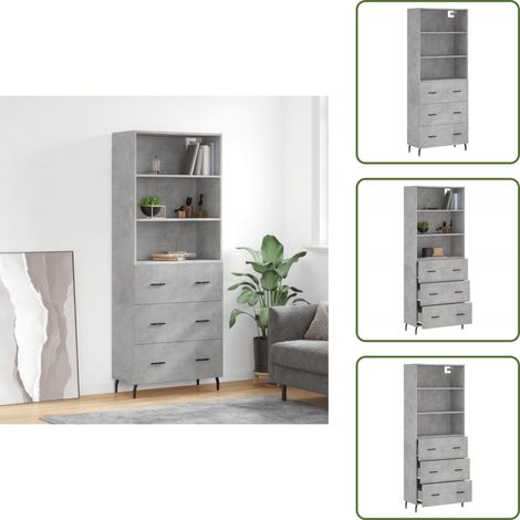 Highboard Betongrau 69,5x34x180 cm Holzwerkstoff - Sideboard - Hochschrank - Wohnzimmermöbel - Regal - Aufbewahrung (1/5)