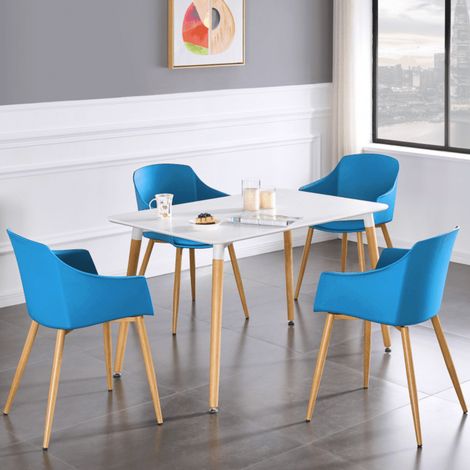 Halo Eden Dining Set - Mesa de comedor de madera blanca y juego de 4 sillas de comedor de madera azules - Comedor Cocina (1/5)
