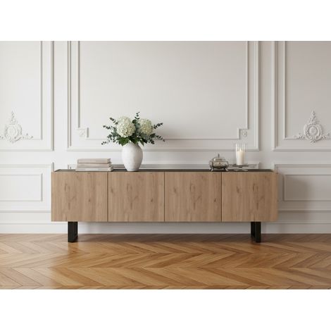BOBOCHIC - Meuble TV 180 cm OPERA effet chêne et effet marbre noir (1/5)