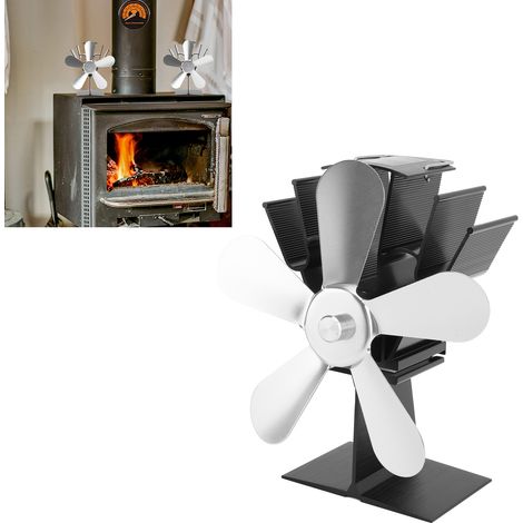 Ventilateur de cheminée, ventilateur thermique, poêle à pétrole, poêle à bois, ventilateur thermique auto-générateur, argent (1/5)