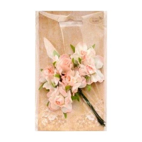 Fleurs en tissu rose clair et blanc 3 cm, lot de 6