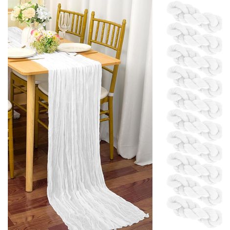 10 Pièces Chemin de table en gaze blanche, 90 x 300 cm, tissu bohème rustique pour mariage, fête, réception et décoration de table (1/5)