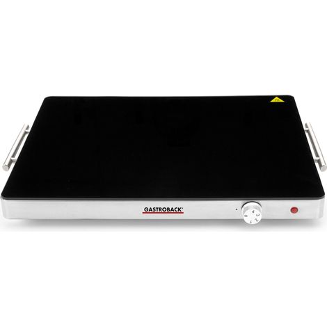 Gastroback 42491 Design Warmhalteplatte, Warming Tray, Speisenwärmer, Tellerwärmer, 400 Watt, Extra Große Heizfläche Piastra riscaldante, Vetro Termico Satinato, Nero-Argento (1/4)