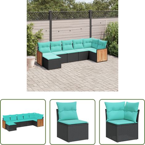 Gartenmöbel - 7-teiliges Gartensofa-Set mit Kissen, schwarzes Polyrattan (1/5)