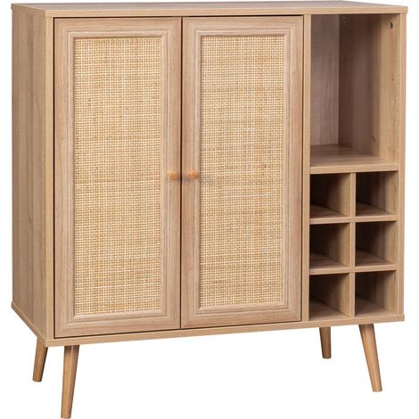 Buffet range bouteilles portes en cannage et décor bois avec casiers. buffet haut. vaisselier. 83cm (1/5)