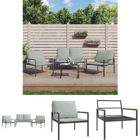 Gartenlounge - vidaXL 3-tlg. Garten-Lounge-Set mit Kissen Anthrazit Stahl - Gartenmöbel Set (1/5)