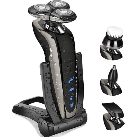 Rasoir Électrique - Rotatif - Étanche - 4 En 1 Avec Tondeuse Barbe Nez Favoris Brosse Visage - Rechargeable Sur Station Ou Directement - 1 Pièce (1/4)