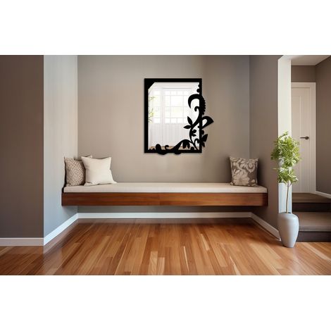 Miroir incassable en PVC haute densité modèle HOUSE GARDEN couleur noir dimension 50x55 cm - Dimension : 50x55 cm