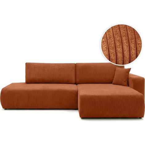 Canapé d'angle max réversible et convertible 5 places ALYA en velours côtelé - Terracotta
