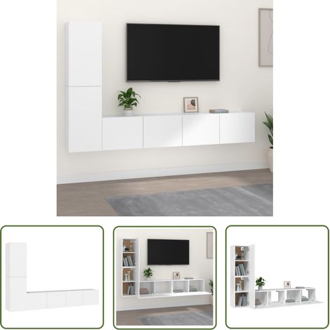 The Living Store Ensemble de meubles TV 4 pcs Blanc Bois d'ingénierie - Meuble Tv - Meuble Media - Armoire Multimedia - Rangement - Design Moderne (1/5)