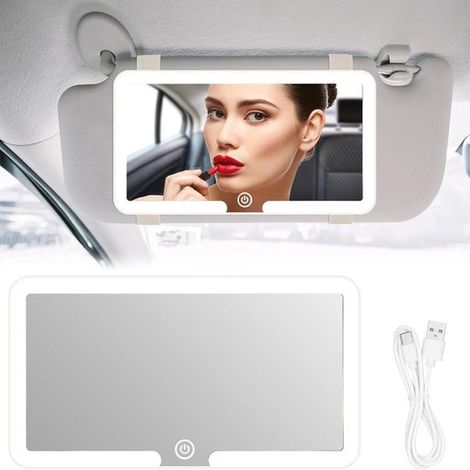 Miroir de maquillage pour voiture - avec éclairage LED - 3 modes d'éclairage - Miroir de maquillage - Miroir de pare-soleil de voiture à luminosité réglable avec commande tactile - Modèle de voyage po (1/5)