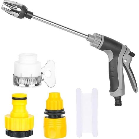 Pistolet haute pression Power Jet - Buse haute pression pour tuyau d'arrosage - Turbowasher pour tuyau d'arrosage avec accessoires - Réglable - En métal - Pour arrosage de jardin, lavage de voiture (1/5)