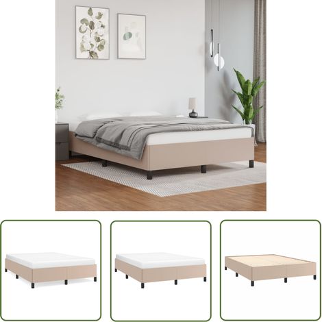 The Living Store Bettgestell Cappuccino-Braun 140x190 cm Kunstleder - Bettesrahmen - Schlafzimmermöbel - Kunstlederbettwäsche - Doppelbett - Boxspringbett (1/5)