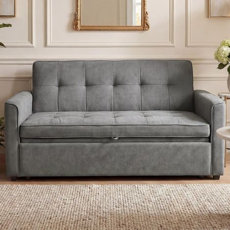 Guyii Canapé-lit Convertible, Causeuse Moderne Grise en Tissu Moelleux avec Coussin Haute résilience — Lit gigogne Compact, idéal pour Les Petits Appartements (1/5)