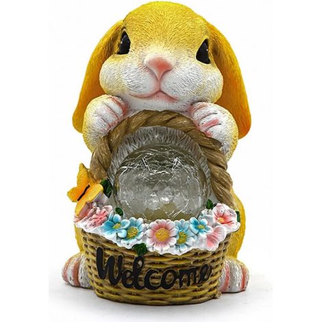 Statue d'animal de jardin solaire, lampe décorative d'extérieur en résine, lumière chaude, lapin jaune (1/5)