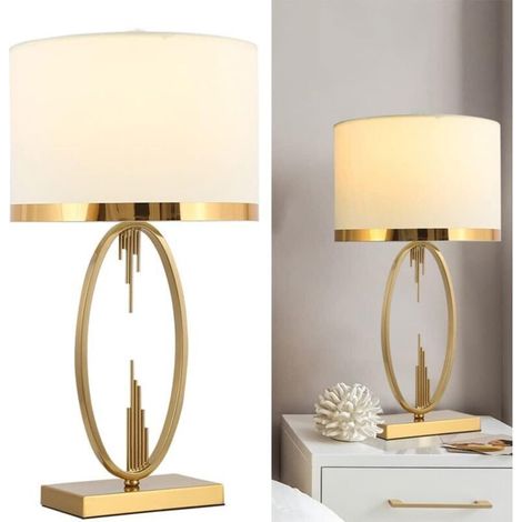 Lampe de table en métal avec abat-jour en tissu – Hauteur 48cm – Éclairage doux pour salon, bureau ou chambre – Prête à l'emploi