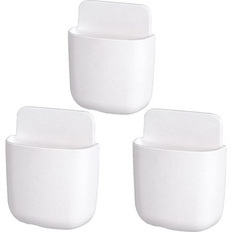 Juego de 3 estantes de pared almacenamiento: soporte control remoto, bandeja carga bandeja bolígrafos hogar/oficina (blanco, plástico resistente) (1/5)
