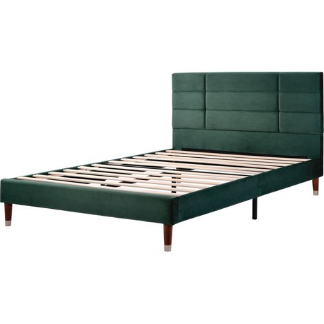 Letto matrimoniale 140x200 cm in velluto verde scuro con rete a doghe HOMVRA (1/5)