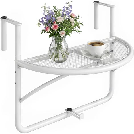 Outsunny Balkonhängetisch Hängetisch Gartentisch höhenverstellbar halbrund Ø30 cm Terrasse Metall Weiß L60 x B47 x H50 cm