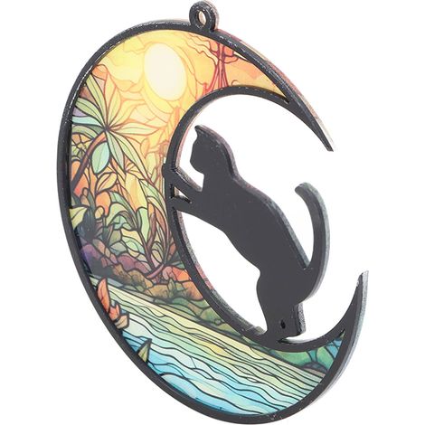 Vitrine décorative en vitrail pour chats, style vitrail, colorée, avec impression UV, en acrylique, pour suspendre et honorer les chats décédés, modèle TYU403 (1/5)