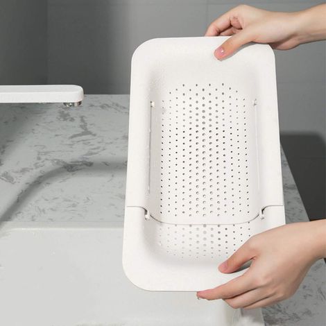 Sink Filter Rack Multifunctional Kitchen Storage Rack Adjustable Sink Drain Shelf for Dishes Fruits Vegetables (White)