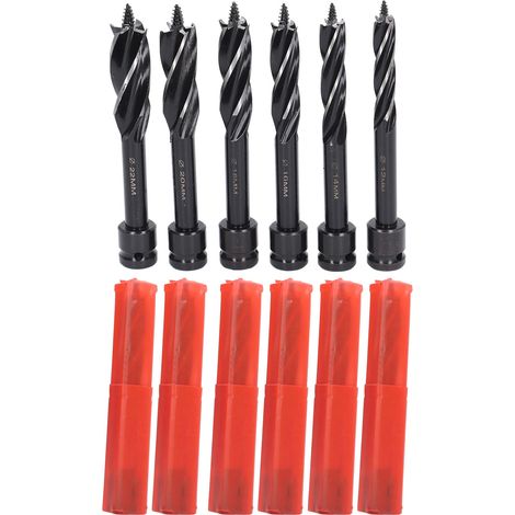 6-teiliges Set Spiralbohrer mit Sechskantschaft, 4 Schneiden, 4 Nuten, Lochöffnungsbohrer für Holzbearbeitung (1/5)