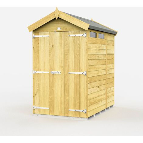 4 x 7 Feet Apex Security Shed - Double Door - Wood - L214 x W118 x H217 cm