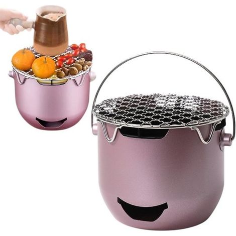 Poêle à bois portable en acier inoxydable, mini poêle de camping et d'extérieur, montage rapide sans outils, avec cendrier sécurisé, violet, 1 pièce (1/5)