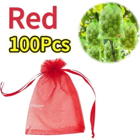 (Rouge - 100 pièces, 20 x 30 cm) Sacs de protection pour fruits avec cordon de serrage, réutilisables, en filet anti-insectes, pour arbres fruitiers et plantes - Fournitures de jardinage (1/4)