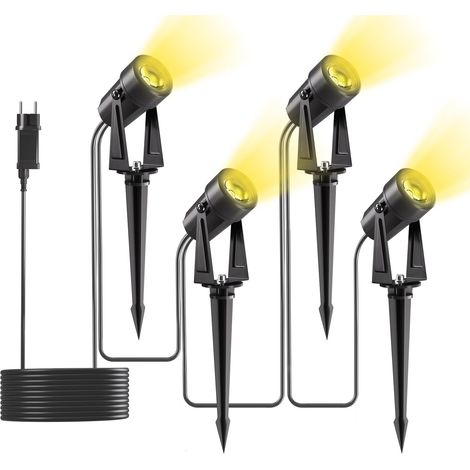 Illuminazione da giardino alimentata a rete, confezione da 4 luci da giardino per esterni, lunghe 14 m, luci da giardino a LED bianco caldo 3000K, faretti da giardino impermeabili IP65 da 27 V per gia