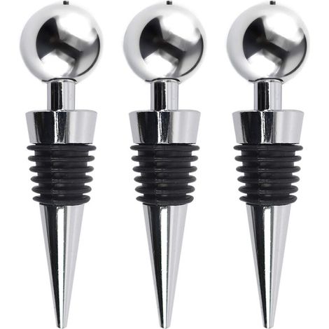Stoppers vin pour bouteilles - Champagne Stoppers - Lot de 3 bouteilles en acier inoxydable - Bouchons compacteurs Accessoires de cuisine - Bar Accessoires - Emballage sous vide (1/5)