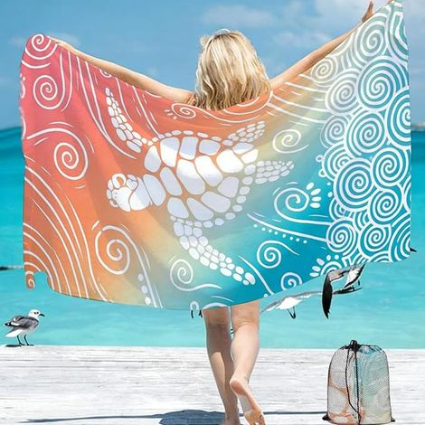 Microfibre Beach Towel 180 x 100 cm, XXL with Storage Pouch, Quick Drying and Good Absorbency, for Seaside, Travel, Sauna, Swimming Pool (Turtles) (1/5)