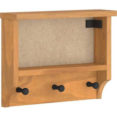 Perchero de pared ahorrador de espacio 45 x 12 x 35 cm con 3 ganchos estilo rústico madera maciza de pino 020056686