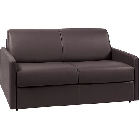 Divano letto 2 posti express in similpelle marrone con seduta memory foam - Letto 120 cm - Materasso 18 cm - CALIFE (1/2)