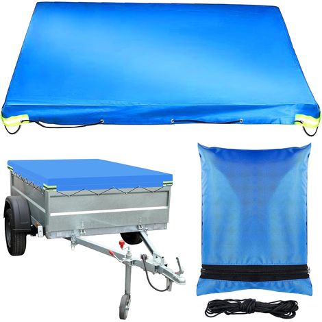 Bâche de remorque 209 x 115 x 10 cm, bâche de protection pour remorque imperméable avec corde de bâche, bâche plate en PVC pour remorque de voiture, 750 kg (1/5)