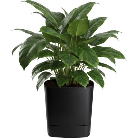 Vaso da fiori CUBI in plastica riciclabile con sottovaso, nero, 34x34 cm