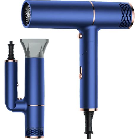 Sèche-cheveux ionique, Seche Cheveux Voyage Pliable avec 2 réglages de température 3 vitesses, Faible bruit, léger et pliable pour tous les types de cheveux, bleu (1/5)