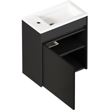 Mueble de baño negro de 46 cm en MDF con lavabo de cerámica y puerta con cierre suave (1/5)
