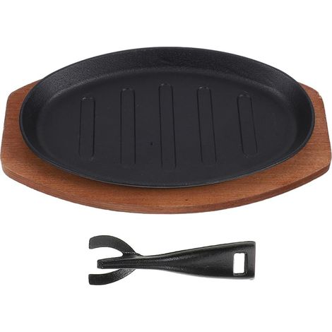 Plaque de cuisson en fonte de 30 cm avec revêtement antiadhésif rainuré, poêle à steak polyvalente (1/5)