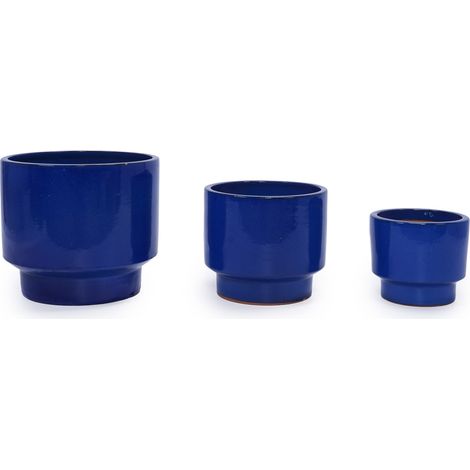 Set de 3 pots de fleurs en céramique bleue avec trou de drainage – Ø 38,1/30,5/22,9 cm, pour intérieur et extérieur (1/5)