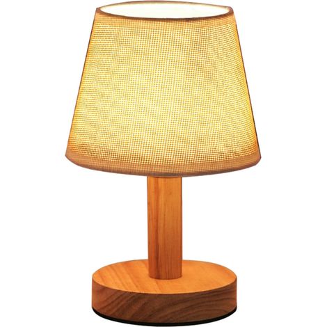 Lampe De Bureau En Bois Massif - Lampe À Led Avec Abat-Jour En Lin - Éclairage Intérieur Pour Lecture Et Décoration - 21 X 10 X 10 Cm - 1 Pièce (1/5)